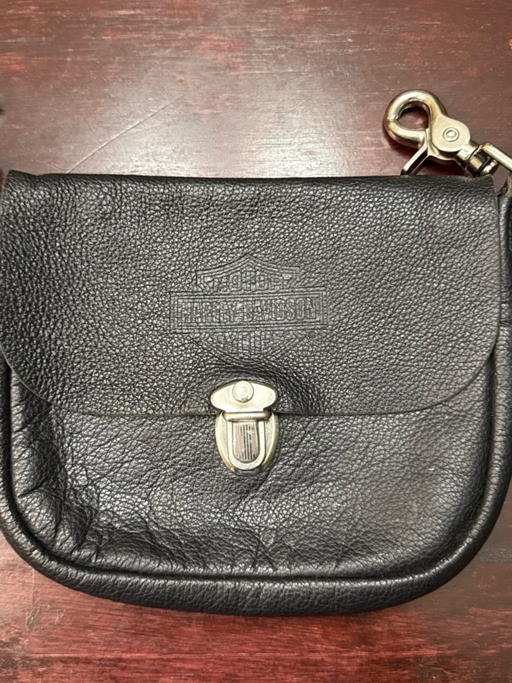 Harley-Davidson Black Leather Mini Pouch with Silver Hardware